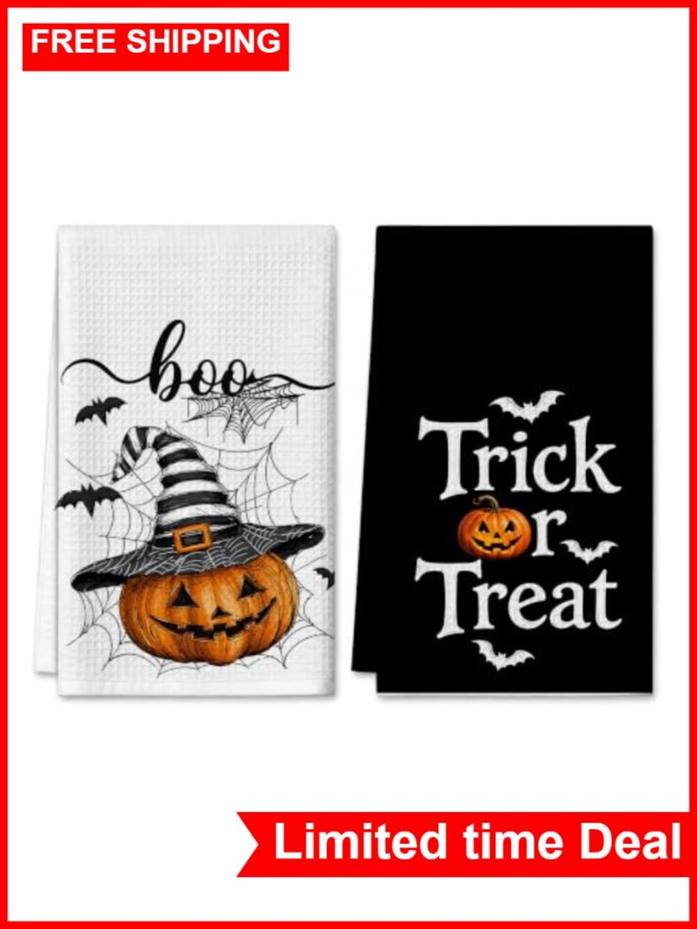 Halloween Pumpkin Kitchen Towels Set of 2 Soft Absorbent 16x24